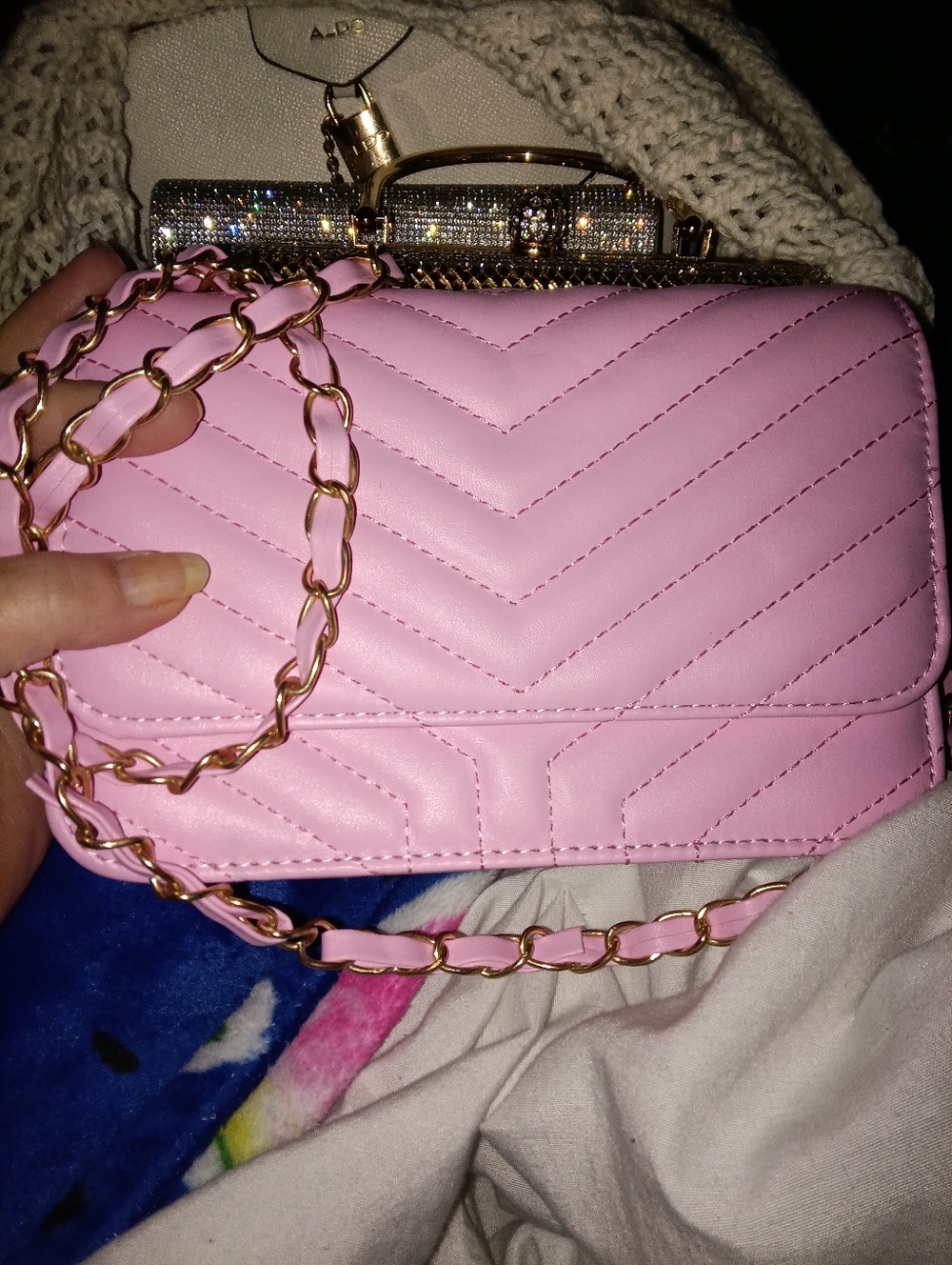 Aldo Pink Quilted Chain Crossbody with Gold Hardware